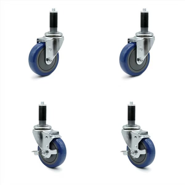 4 Inch Blue Polyurethane Swivel 1 Inch Expanding Stem Caster Brake SCC, 2PK, Service Caster, Mfr#: SCC-EX20S414-PPUB-BLUE-2-TLB-2-MTG42